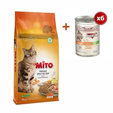 La Mito Tavuklu Yetişkin Kedi Maması 15 Kg + 6'lı Konserve Mama