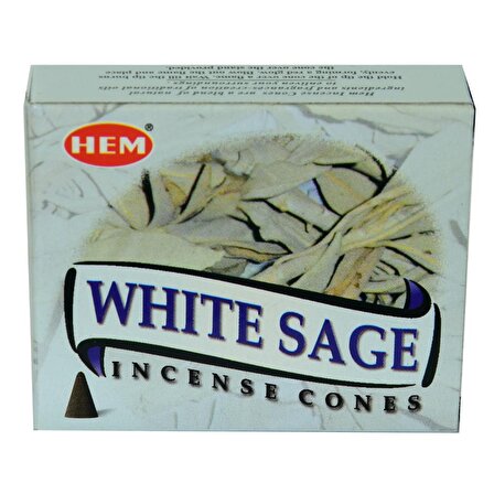 Hem Beyaz Adaçayı Kokulu 10 Konik Tütsü - White Sage Incense Con