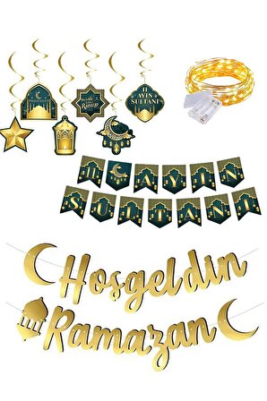 Ful Set Ramazan Süsü + Peri Led - Bayram Banner - Kaligrafi Hoş geldin Ramazan Banner Süs