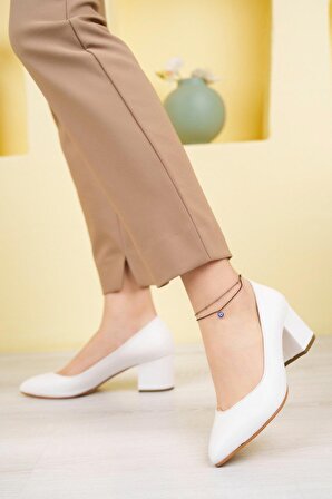 Beyaz Cilt Kadın Şık Günlük Rahat Kısa Topuklu Ayakkabı Topuk Boyu 5cm 