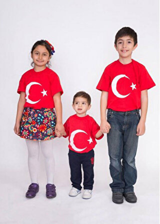 Çocuklar İçin Türk Bayraklı Tişört 2 Yaş 12 Yaş Arası Türk Bayrağı Unisex