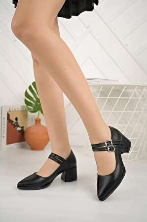 Aymood Tokalı Kadın Topuklu Ayakakabı 5 cm/A Siyah Cilt/36