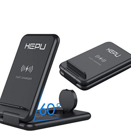 HEPU HP-W03 3in1 15W Hızlı Şarj Destekli Katlanabilir Kablosuz Şarj Standı