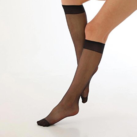 Elchee wear Fit 15 İnce Parlak Dizaltı Çorap Siyah 12'li