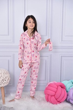 Yeni Sezon Kız Çocuk Düğmeli Pijama Takımı Oyuncak Bebek Baskılı Göz Bandı Dahil