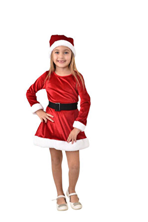 Yeni Sezon Yılbaşı Elbise Kukuleta Kemer 3 Parçalı Takım Noel Elbise Kırmızı Kadife