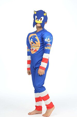 Yeni Sezon Sevilen Kahraman Karakter Yaramaz Kirpi Sonic Hedgehog  Kaslı Kostüm - Elyaf Dolgulu