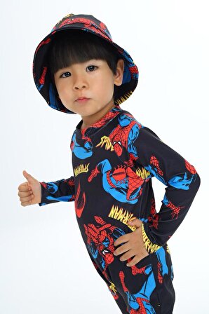 Erkek Çocuk Mayo Tam Vücut Güneş Koruma Hassas Ten SpiderMan Örümcek Adam Desen Mayo Şapka Hediyeli