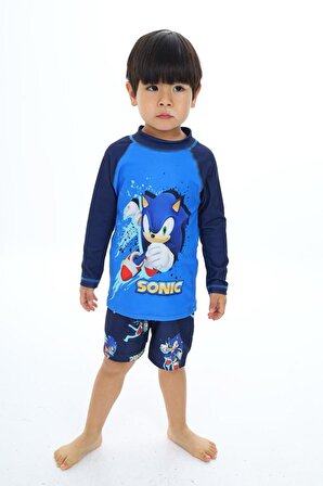 Erkek Çocuk Yaramaz Kirpi - Sonic The Hedgehog Baskılı T-shirt Şort Mayo Seti Üst Dalgıç Alt Paraşüt
