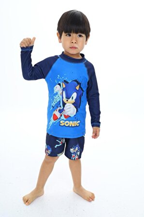 Erkek Çocuk Yaramaz Kirpi - Sonic The Hedgehog Baskılı T-shirt Şort Mayo Seti Üst Dalgıç Alt Paraşüt