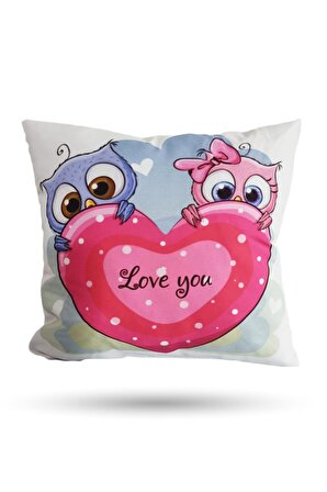 30 cm Love You Baykuşlu Yastık - Renkli Yastık - Çocuk Yastık - Bebek Yastık Elyaf Yastık Hediye