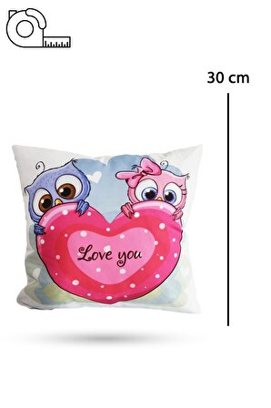 30 cm Love You Baykuşlu Yastık - Renkli Yastık - Çocuk Yastık - Bebek Yastık Elyaf Yastık Hediye