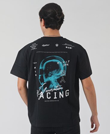 Erkek Siyah 3D Baskılı JPN T-shirt