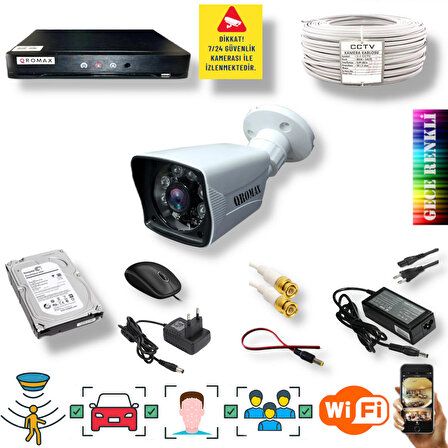  1 Kamerali Set - Araç İnsan Yüz Ve Hareket Algilayan 1080p 5mp Sony Lens Gece Renkli Gösteren Güvenlik Kamerasi Seti 906W