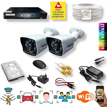  2 Kamerali Set - Araç İnsan Yüz Ve Hareket Algilayan 1080p 5mp Sony Lens Gece Renkli Gösteren Güvenlik Kamerasi Seti 906W