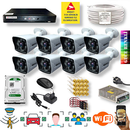  8 Kamerali Set - Araç İnsan Yüz Ve Hareket Algilayan 1080p 5mp Sony Lens Gece Renkli Gösteren Güvenlik Kamerasi Seti 906W