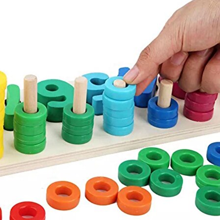 2 Kademeli Ahşap Matematik Öğretici Puzzle - Sayılar Şekiller Puzzle - Renkli Eğitici Ahşap Oyuncak
