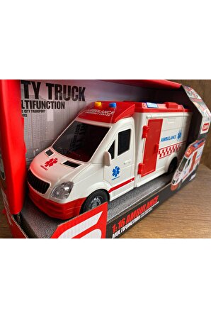 Oyuncak Ambulans Sesli Işıklı Sedyeli Büyük Ön Kapı Ve Arka Kapıları Açılır Oyuncak ambulans araba