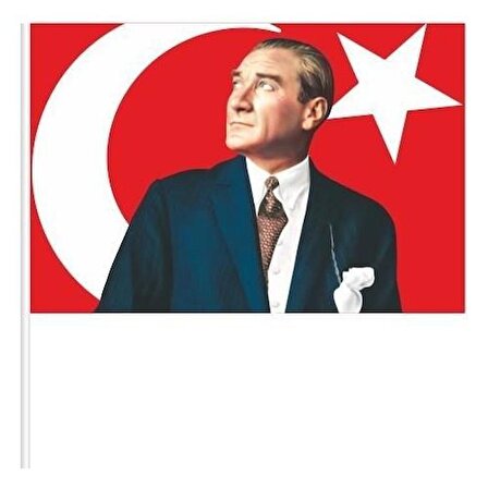 10 lu 20x30 cm Raşel Sopalı Bayrak - Atatürk Ayyıldız Bayrak - Türk Bayrağı - Sopalı Ayyıldız Bayrak