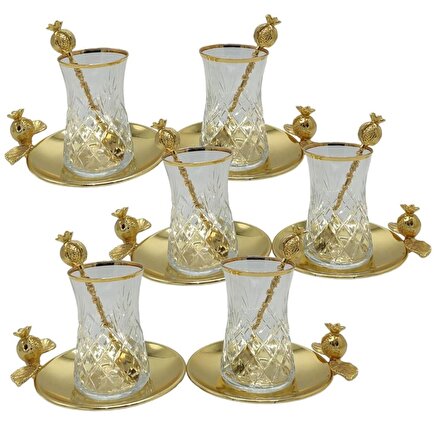 Ravi Narlı Çay Seti Pirinç Gold Kaplama 6' lı Set