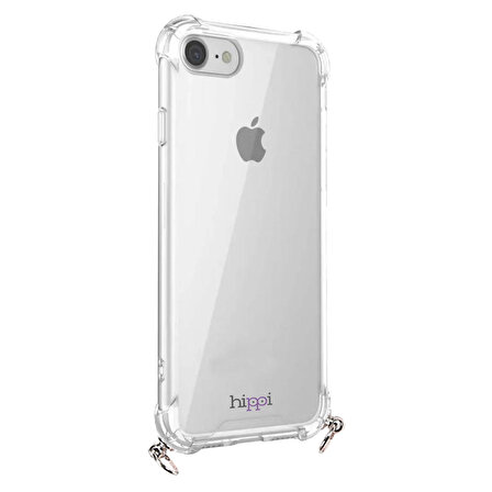 Hippi iPhone 7 Darbe Emici Dayanıklı Sert Şeffaf Silikonlu Askılı Telefon Kılıfı
