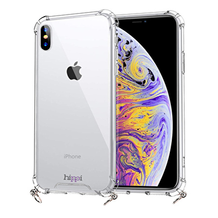 Hippi iPhone XS Uyumlu Darbe Emici Dayanıklı Sert Şeffaf Silikonlu Askılı Telefon Kılıf