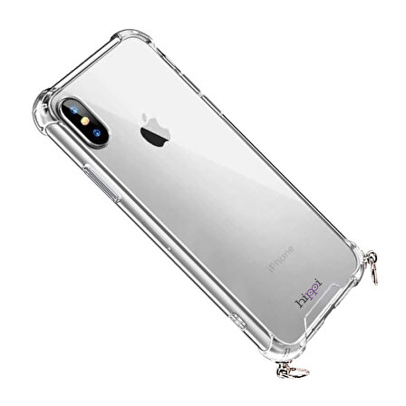 Hippi iPhone XS Uyumlu Darbe Emici Dayanıklı Sert Şeffaf Silikonlu Askılı Telefon Kılıf