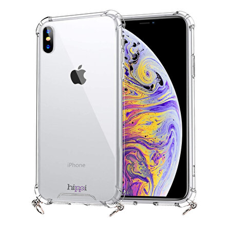 Hippi iPhone XS Max Uyumlu Darbe Emici Dayanıklı Sert Şeffaf Silikonlu Askılı Telefon Kılıfı