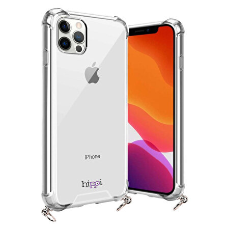 Hippi iPhone 11 Pro Max Uyumlu Darbe Emici Dayanıklı Sert Şeffaf Silikonlu Askılı Telefon Kılıfı