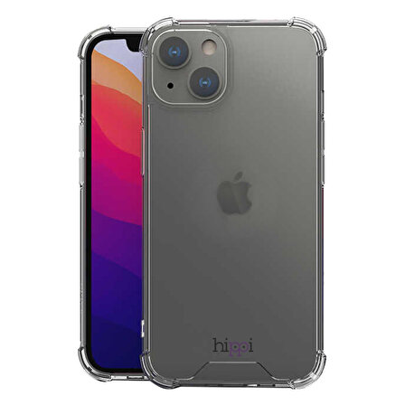 Hippi iPhone 13 Darbe Emici Dayanıklı Sert Şeffaf Silikonlu Telefon Askılı Kılıfı Uyumlu