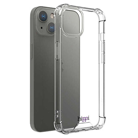 Hippi iPhone 13 Darbe Emici Dayanıklı Sert Şeffaf Silikonlu Telefon Askılı Kılıfı Uyumlu