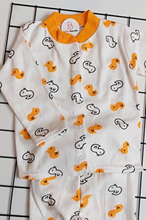 Civciv Baskılı Bebek Önden Çıtçıtlı Pijama Takımı