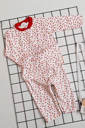 Minik Kalp Baskılı Bebek Önden Çıtçıtlı Pijama Takımı