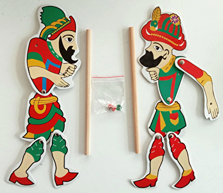 Karagöz Hacivat Kukla Seti Oynar Eklemli 25 Cm Kutulu Set