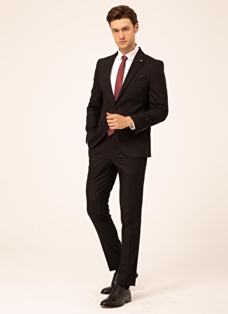 Süvari Normal Bel Slim Fit Siyah Erkek Takım Elbise TK1000600242