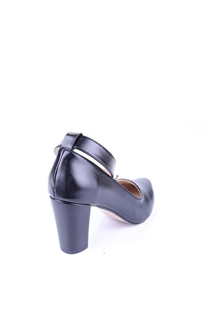 Ceylan 0337 Siyah 7 cm Topuklu Tokalı Kadın Cilt Ayakkabı