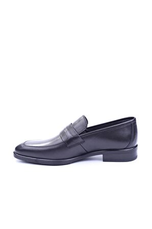 Delfino 509 Erkek Hakiki Deri Siyah Bağcıksız Klasik Kauçuk Ayakkabı 