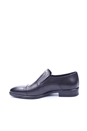 Delfino 581 Erkek Hakiki Deri Siyah Bağcıksız Klasik Kauçuk Ayakkabı 