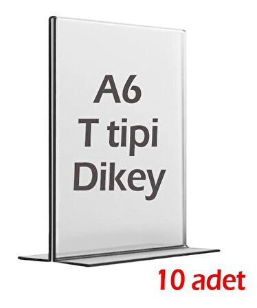 A6 T-Tipi Dikey Şeffaf Pleksi Mika Föylük Menü Broşürlük Etiketlik (10 Adet)