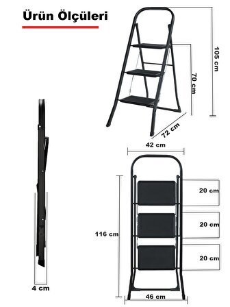 3 Basamak Siyah Merdiven Geniş Basamaklı MiniTower, MT3