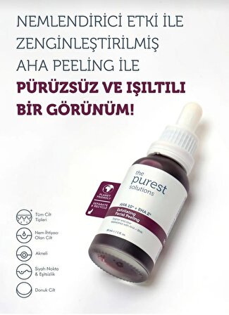 The Purest Solutions Canlandırıcı Cilt Tonu Eşitleyici Yüz Peeling Serum 30 ml Aha 10% + Bha 2%