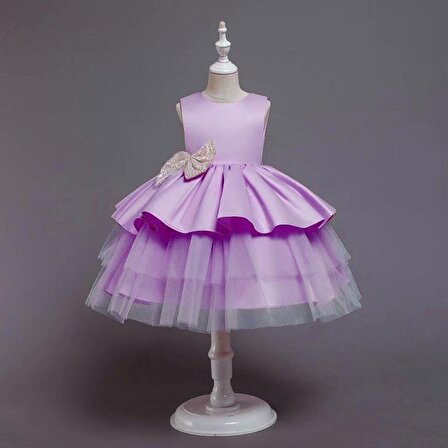 Sırtı Açık Kat Kat Tüllü Elbise - Kat Kat Tül Elbise - Sırt Dekolteli Kız Çocuk Abiye Mini Elbise