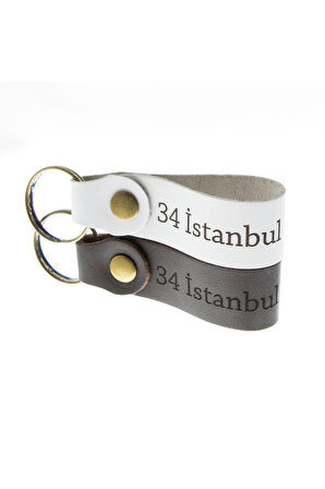 34 İstanbul Yazılı İkili Set Deri Anahtarlık, Özel Günler Için En Iyi Hediye, Şehir Anahtarlığı