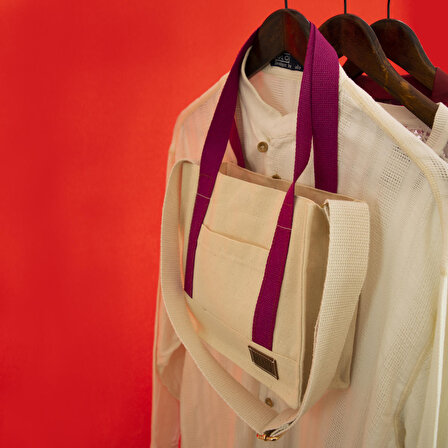 Fuşya Mini Tote Bag, Ön Cep Detaylı, 25 x 20 cm, Ayarlanabilir Omuz Askılı Kadın Kol ve Omuz Çantası