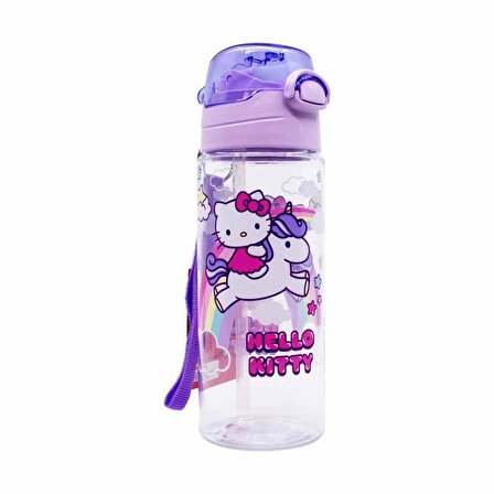 Hello Kitty Şeffaf Matara 500ml - Hello Kitty Çocuk Suluk - Lisanslı Hello Kitty Matara Pipetli Suluk