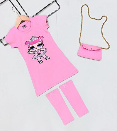 Işıklı Lol Bebek Elbise + Çanta + Tozluk - Lol Eşofman Takımı - Kız Çocuk Eşofman