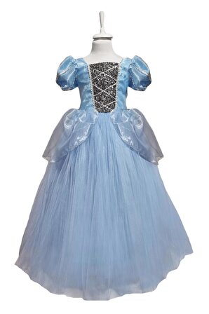 Mavi Sindirella Kostümü Sindirella Elbise- Prenses Elbise Mavi Elbise Cinderella Cosplay