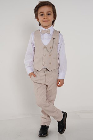 Erkek Çocuk Papyonlu Yelekli Takım Elbise