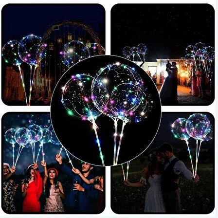 3 Fonksiyonlu Balonlu Led - Işıklı Balon Fonksiyonlu Saplı Şeffaf Işıklı Çubuklu Balon