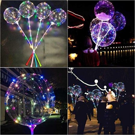 3 Fonksiyonlu Balonlu Led - Işıklı Balon Fonksiyonlu Saplı Şeffaf Işıklı Çubuklu Balon